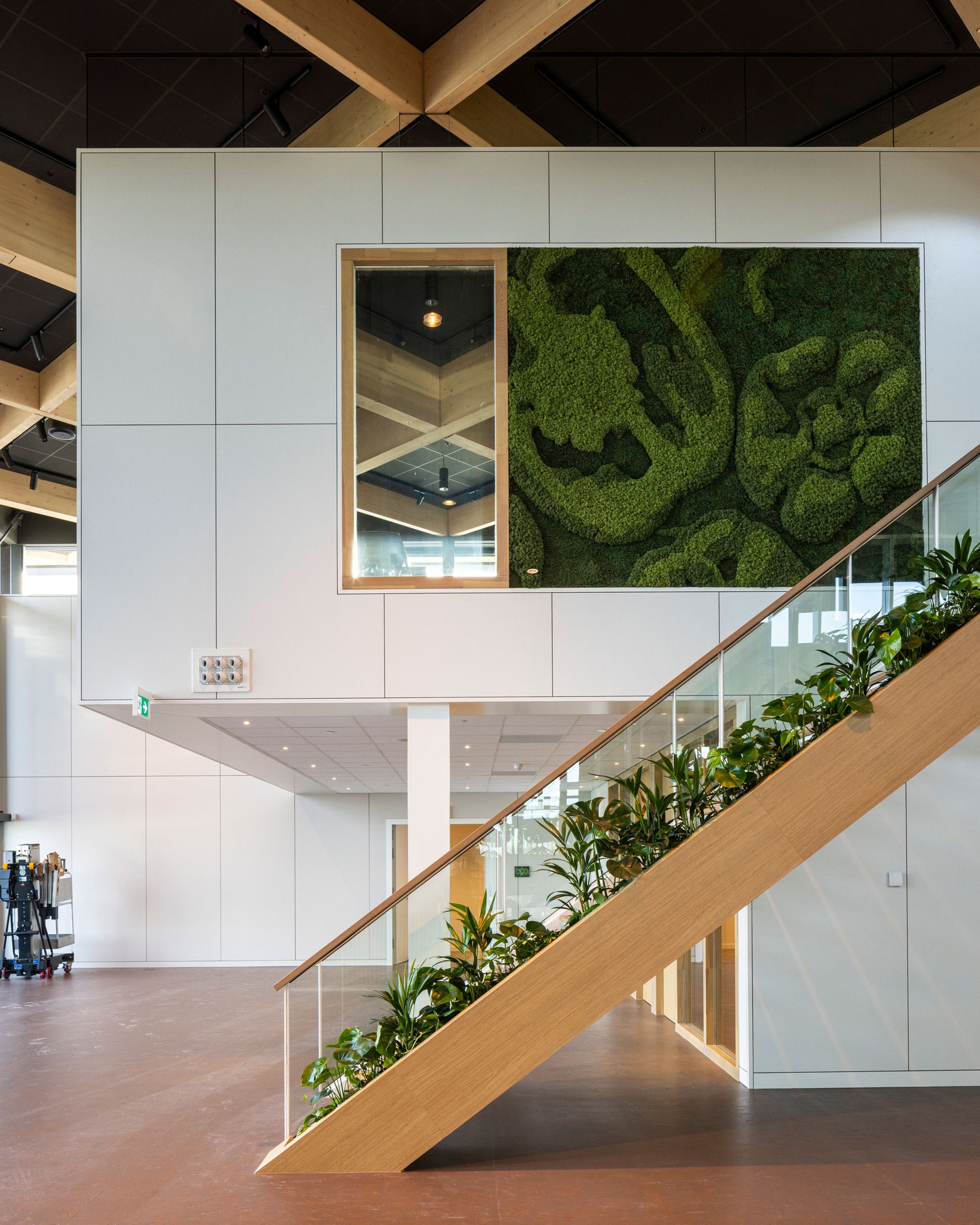 𝗣𝗹𝗲𝗸 𝘃𝗮𝗻 𝘃𝗲𝗿𝗯𝗶𝗻𝗱𝗶𝗻𝗴 | Belangrijk is de verbinding tussen de werkomgeving en de natuur. In het ontwerp is sterk gefocust op de relatie tussen binnen-buiten, vanuit het oogpunt van een gezonde werkomgeving.
#RoosRosArchitecten #RoosRos #gezond #toekomstgericht #RijkZwaan #SCC
