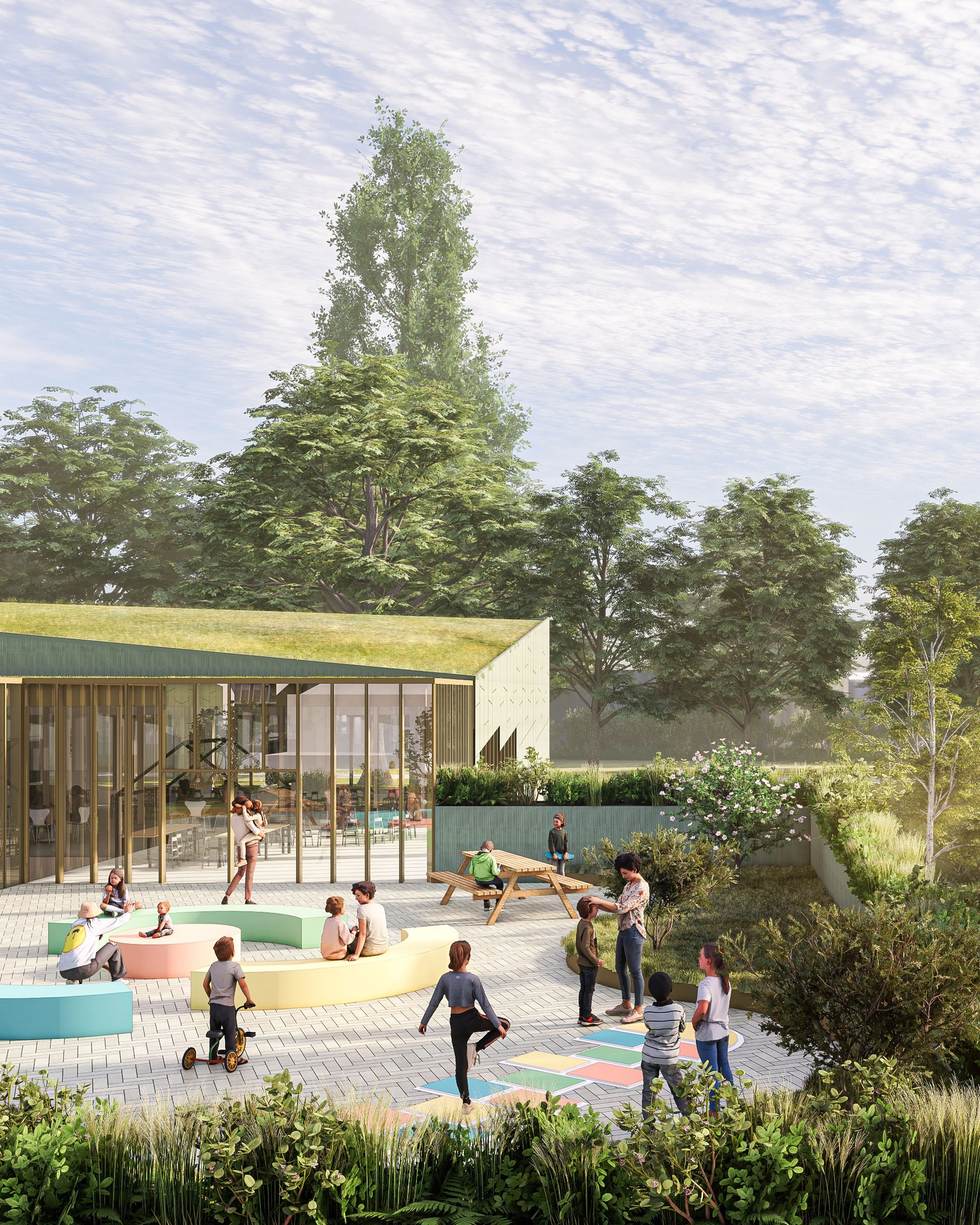 MORTSEL 

Gedeelde voorzieningen, zoals de sporthal, versterken de verbinding met de omgeving en de gemeenschap. Zo ontstaat een campus die groei, verbinding en creativiteit ondersteunt – een plek waar leerlingen zich veilig, gezien en uitgedaagd voelen en die meegroeit met hun leerproces.

#RoosRosArchitecten #RoosRos #gezond #toekomstgericht #CoCreatie #Belgie #BinstArchitects #Antwerpen